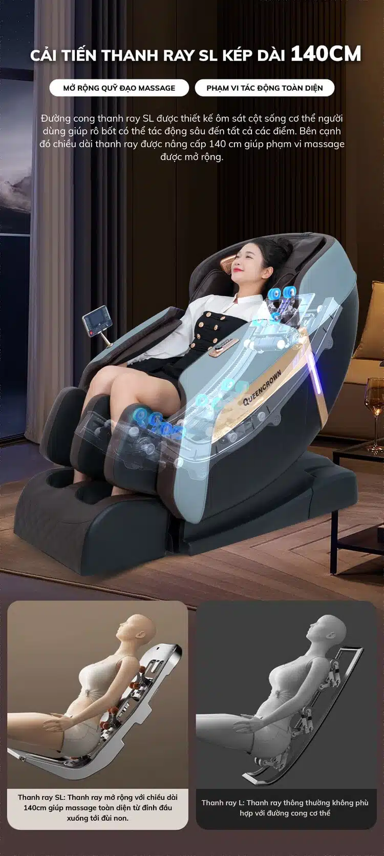 Ghế massage toàn thân Queen Crown QE66 Lux 15