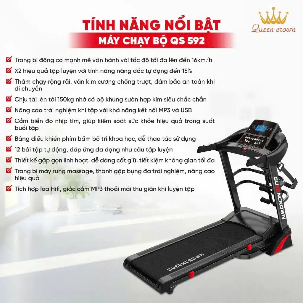 Máy Chạy Bộ Tại Nhà Đa Năng Queen Crown QS592 - 3in1 15