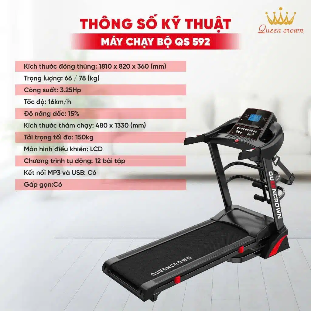 Máy Chạy Bộ Tại Nhà Đa Năng Queen Crown QS592 - 3in1 10